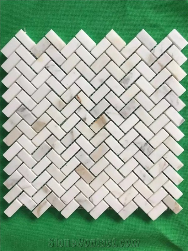 White Marble Herringbone 15*23 Mosaic Tile Marble Calacatta Gold Mosaic Tile for Wall
