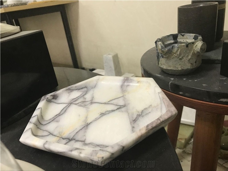 White Marble Plates,Polished Marble Round and Hexagon Dish Trays