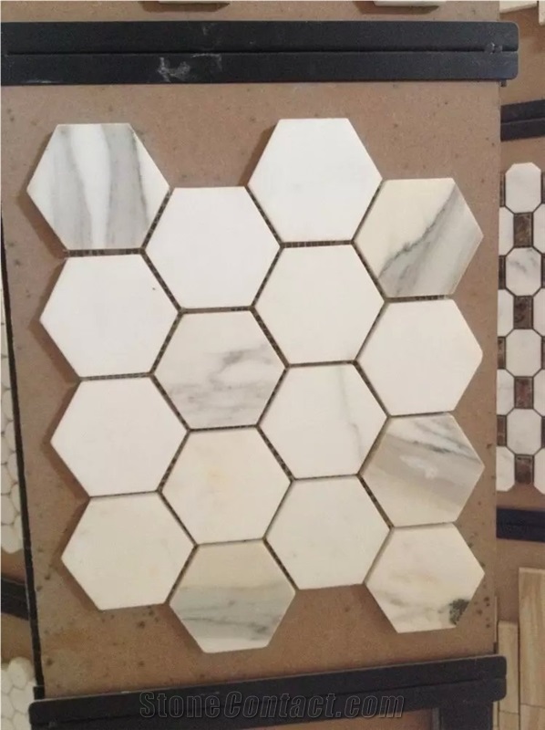 White Marble Polished Mosaic Tile Circle Calacatta Wall Mosaic for Project