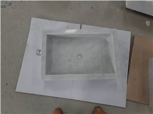 White Marble Vessel Sink Bianco Carrara Farm Sink for Bathroom