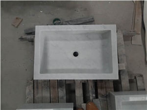 White Marble Vessel Sink Bianco Carrara Farm Sink for Bathroom