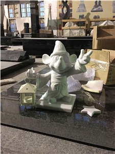 Chinese Manufacturer Handcarved White Marble Mickey Mouse Stone Statue, Children Monuments, Kids Tombstonees