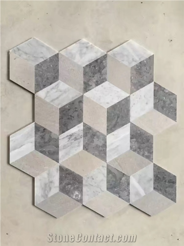 Beige,White,Grey,Marble Square Mosaic Tiles