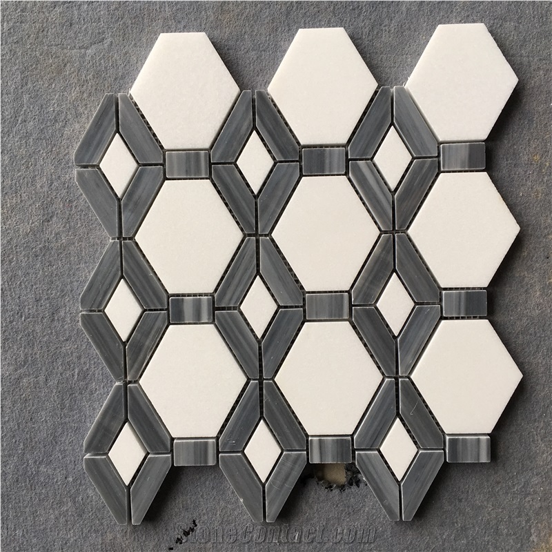 Milky White Hexagon Marble Mosaic Tile Polished Europe Style