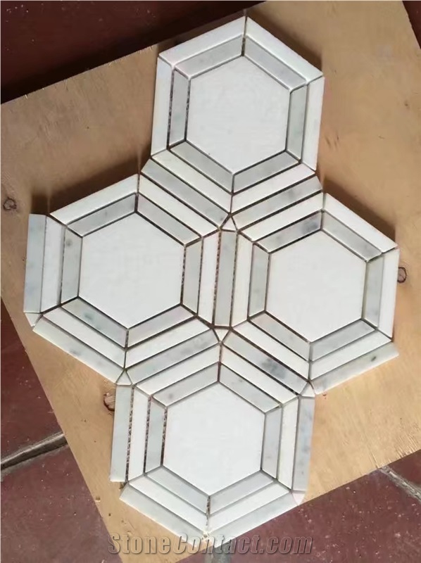 Milky White Hexagon Marble Mosaic Tile Polished Europe Style