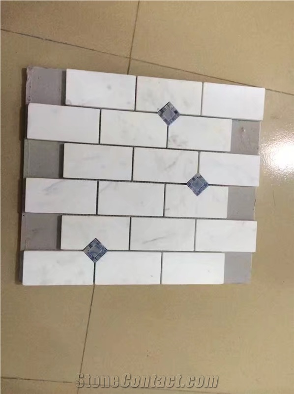 Polished Brick Mosaic ,Beige,White,Grey Color Marble for Bathroom