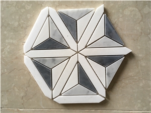 Polished Milky & Grey Marble Special Shape Mosaic Tiles