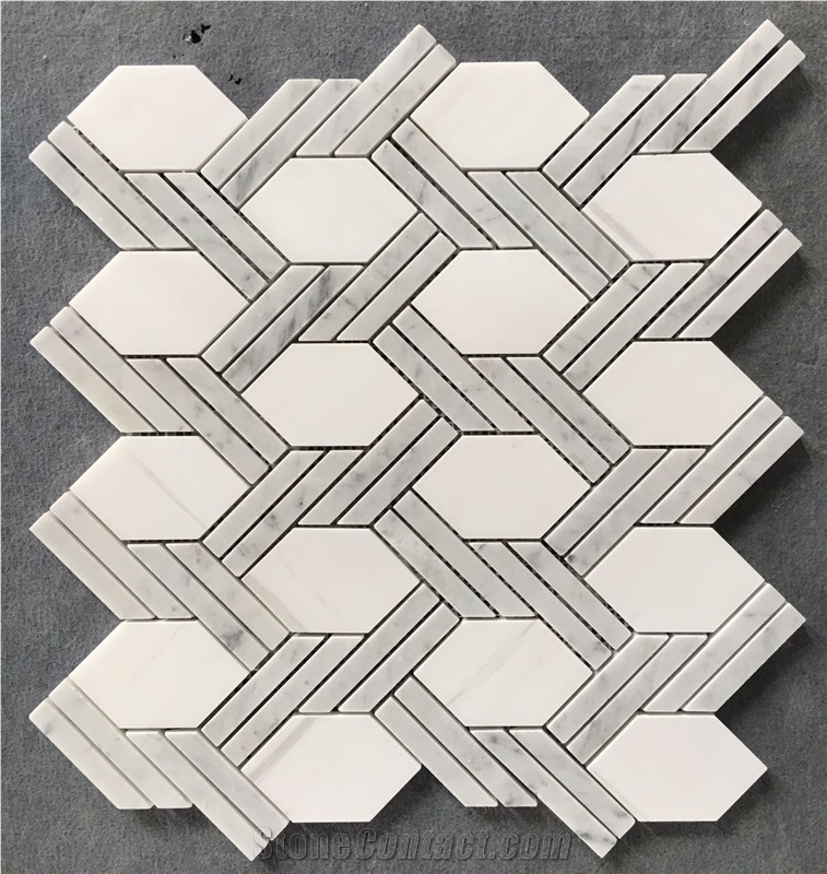 Polished Rhombus Shape Carara White Marble Mosaic Tiles