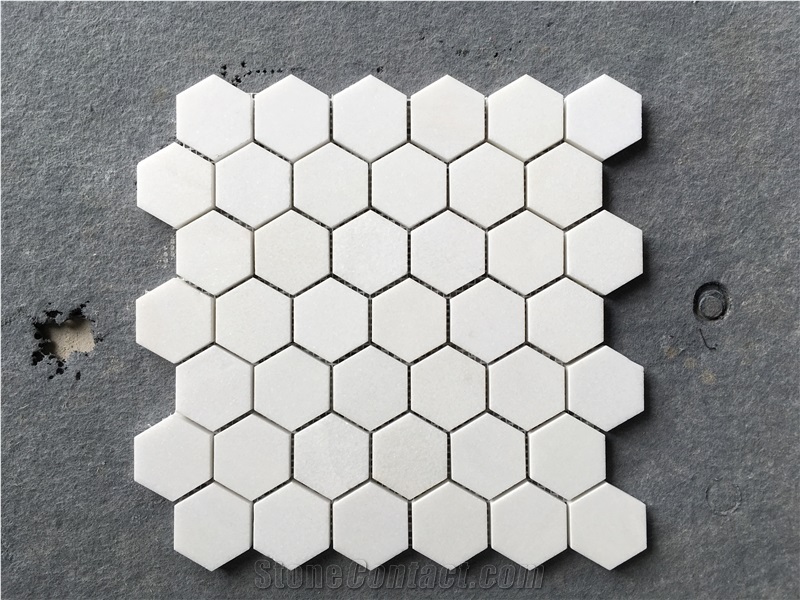 White Marble Mosaic Tile Honeycomb, Bathroom Wall