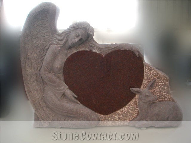 Angel Headstone, Black Granite Heart Monument & Tombstone