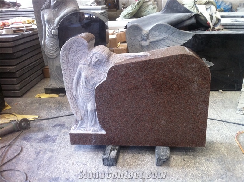 Angel Monument Indian Red Granite Uprights Monument Tombstone