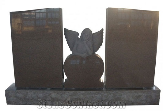 Brown Granite Upright Tombstone Custom Monument