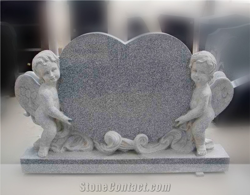 G603 Grey Granite Double Cupid Heart Monument Tombstone