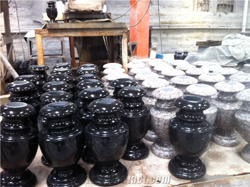 Granite Vase, Black Granite Flower Holders, Monumental Vases
