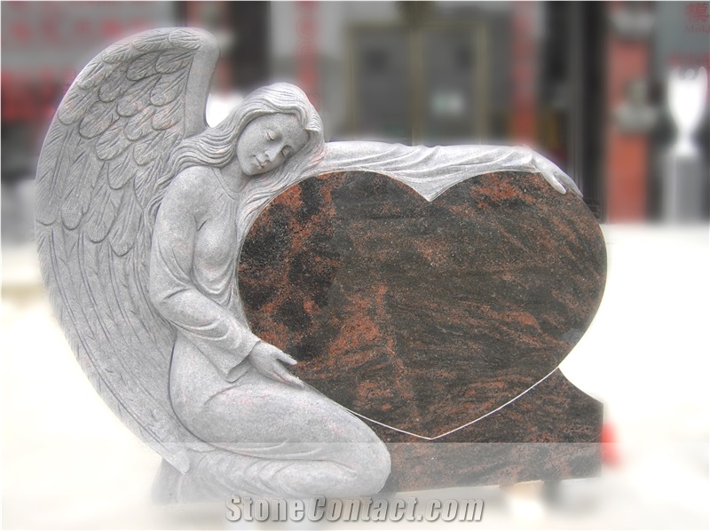 Indian Red Granite Angel Tombstone Heart Monument