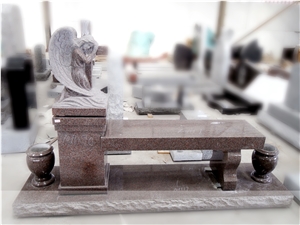Indian Red Granite Custom Benches Angel Sculpture