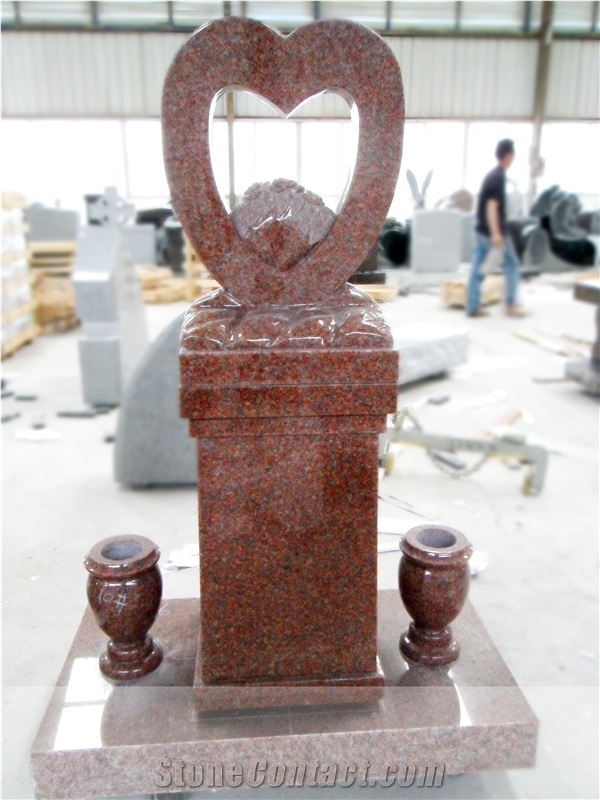 Indian Red Granite Custom Monument Heart Tombstones