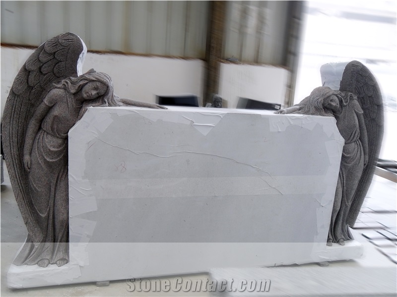 Shanxi Black Double Angle Upright Monument Tombstone
