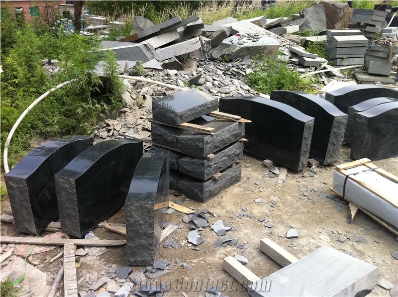 Shanxi Black Granite Bevels Slant Monument Headstone