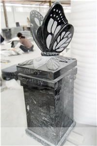 Shanxi Black Granite Butterfly Sculpture Monument Tombstone