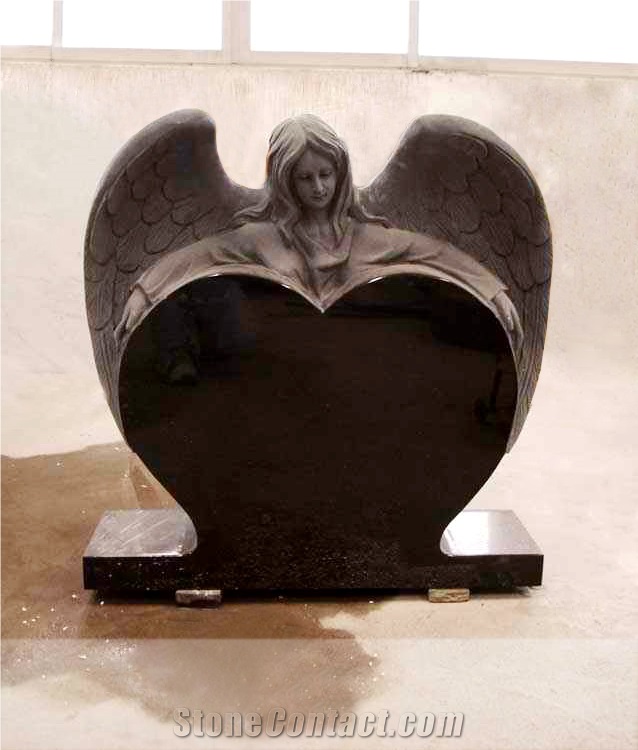 Shanxi Black Granite Western Monument Angel Heart Tombstone