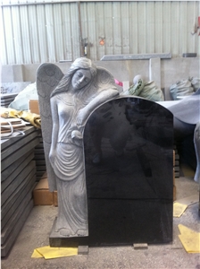 Uprights Angle Shanxi Black Granite Monument Tombstone