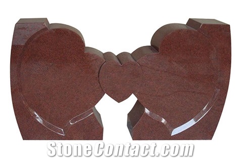 Winged Heart Design Monument Tombstone Indian Red Granite