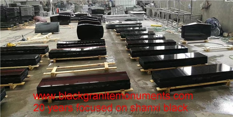 China Absolute Black Granite American Style Polished Monument & Tombstone P5 Upright Headstone