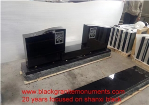 China Shanxi Black Granite Single Monuments P1&P5 Bases,Single Tombstones,Westernstyle Monuments,Custom Monuments with Roses Carvings,Headstones,Gravestones