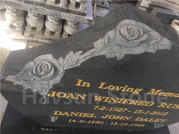 Dark Grey Rose Grave G654 Rose Shaped Gravestone/Monument Gild in Gold Leaf