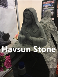 G654 Dark Grey Color Jesus Monument , Mary Bust Tombstone Religous Monument
