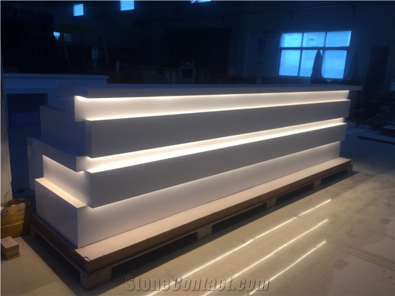 2017 New Design Modern High Gloss Solid Surface Reception Desk for Office