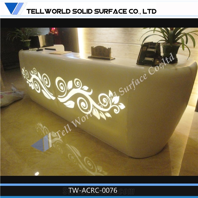 Customized Design Rgb Illuminated Solid Surface Boutique Reception Desk