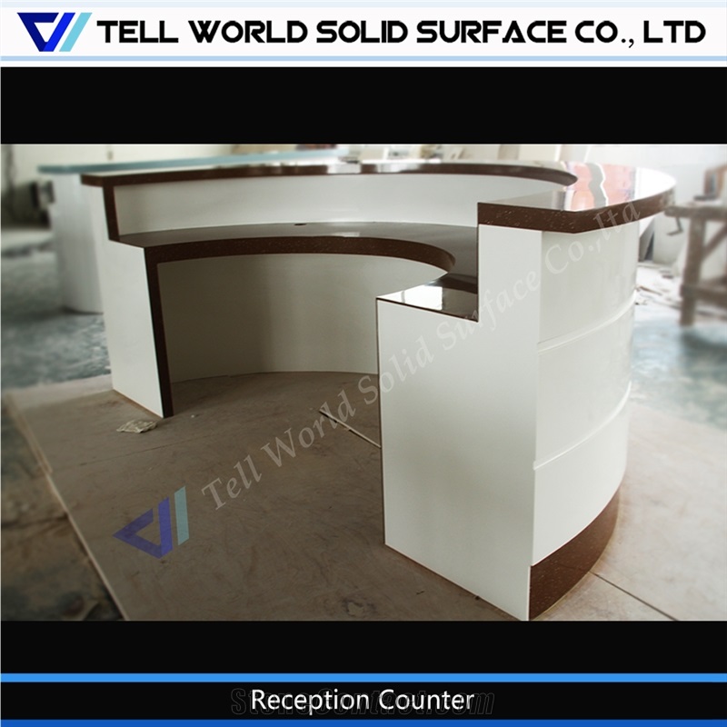 Golden Restaurant Reception Desk Furniture Manufacturer Solid Surface Circular Restaurant Reception Desk