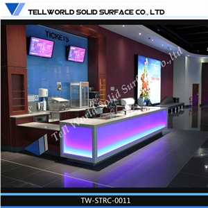 High Quality Simple Design Artificial White Reception Desk/Bar Counter with Led Light