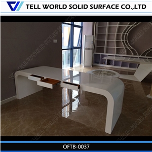 Hot Sale Simple Design High Glossy White Finishes Solid Surface Office Desk