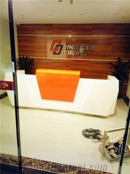 Modern Information Front Solid Surface Reception Desk Counter with Led ...