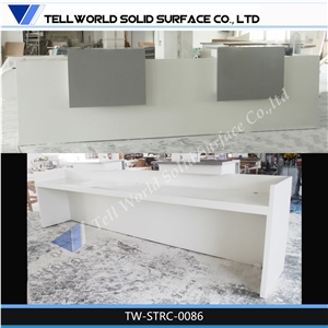 Modern&Minimalism Acrylic Solid Surface Environmental Material Reception Desk with Display Case