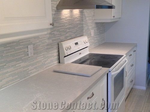 Caesar Stone Alpine Mist Quartz Slab Italian Marble Like