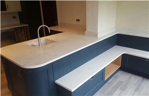 Top Quality Low Price Carrara White Quartz Countertops with Grey Veins Custom Quartz Table Top, Kitchen Cabinet Marble Looking Bench Top with Sink Cut-Out More Durable Than Granite