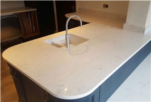 Top Quality Low Price Carrara White Quartz Countertops with Grey Veins Custom Quartz Table Top, Kitchen Cabinet Marble Looking Bench Top with Sink Cut-Out More Durable Than Granite