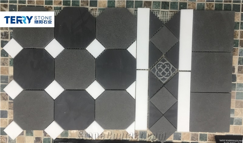 Basalt Stone/G684 Granite Mix Guangxi White/Calacatta White/Carrara White Marble Hexagon Mosaic with Sculpture for Bath and Kitchen Wall Cover and Interior Decor from China