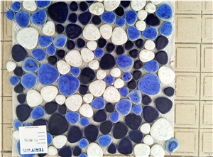 China Kitchen/Interior Mosaic, Ceramic Mosaic Tiles,Blue Mosaic for Wall Decor, Pebble Design Ceramic Mosaic, Mosaic Pattern for Bathroom, Porcelain Mosaic