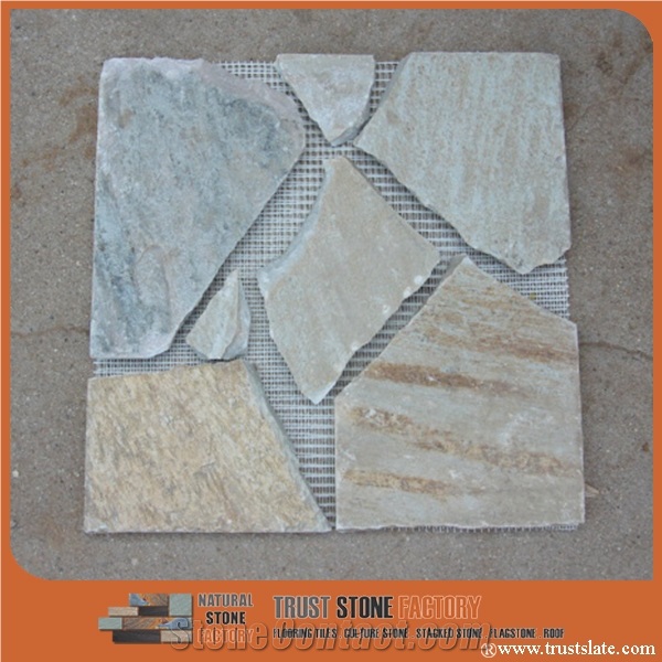 Beige and Grey Stone, Chipped Mosaic Tile, Flooring Irregular Shape Nice Design Pattern