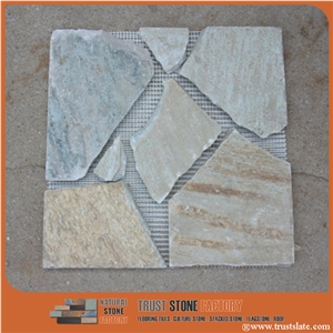 Beige and Grey Stone, Chipped Mosaic Tile, Flooring Irregular Shape Nice Design Pattern