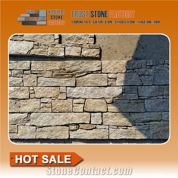 Beige Exteria Stacked Stone,Quartzite Stacked Stone Fireplace, Stone Wall Panels from China