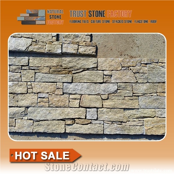 Beige Exteria Stacked Stone,Quartzite Stacked Stone Fireplace, Stone Wall Panels from China