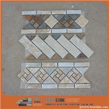 Beige Mosaic Border Line,Brown Stone Mosaic Tiles,Natural Stone,Mosaic Tiles Pattern,Wall Cladding,Copper Mosaic for Bathroom&Kitchen&Hotel Decoration