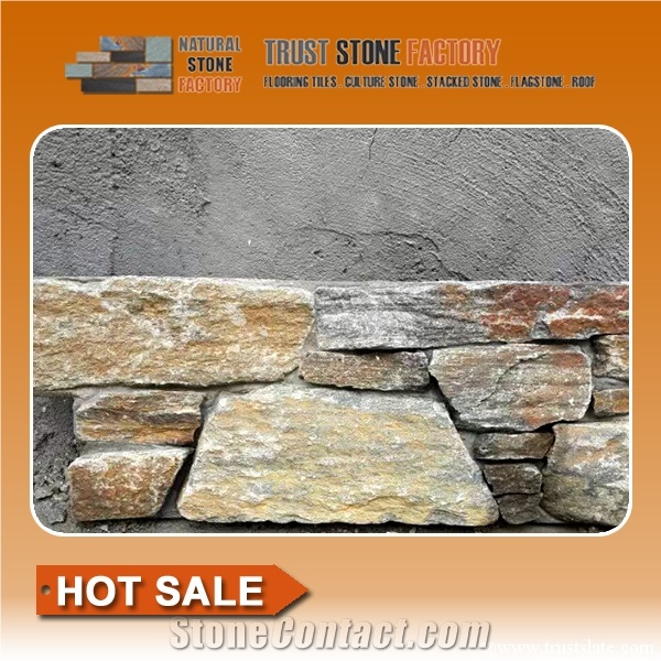 Beige Quartzite Stone Wall Cladding,Natural Stone Retaining Wall,Exteria Stacked Stone for Decoration