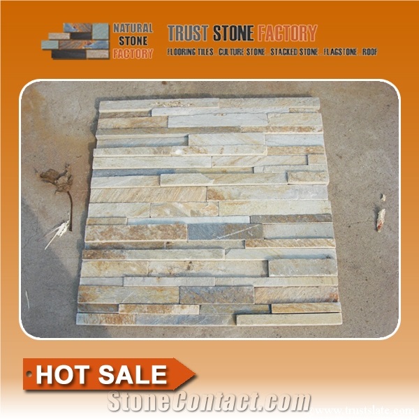 Beige Quartzite Strips Wall Panel, Factory Supply, Split Surface Cultured Stone, Wall Cladding